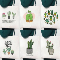 Female Shopper Student Book Bags Gift Women Fashion Bag Can't Touch This Cactus Drawing Print Reusable Shopping Canvas Tote Bag