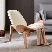 輕奢實木椅子ins網紅椅設計師創意簡約單人沙發椅 微笑飛機貝殼椅