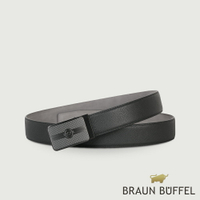 【BRAUN BUFFEL 德國小金牛】台灣總代理 商務型男LOGO無齒自動扣皮帶-黑色/BF24B-WEG044-BK