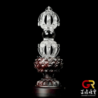 白水晶 蒐藏級微滿天星幽靈 金剛杵 白水晶金剛杵雕刻｜手工客製黑檀木座