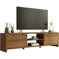 Madesa TV Stand for TV's up to 80 inches, 71 inch, TV Table with Cable Management, Wooden, 18'' H x 15'' D x 71'' L - Brown