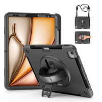 【5少量現貨】  TPU款 Air13 保護殼 黑-1入含背帶 適 2025 M3 iPad Air 13 軍規防摔 保護套 13吋_UF3