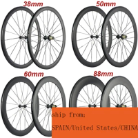 Factory Sales 700C Carbon Wheelset 38mm 50mm 60mm 88mm Carbon Bicycle Wheels Clincher Road Bike Rim Brake Wheels Basalt Braking