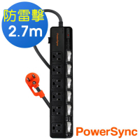 群加 PowerSync 六開六插斜面防雷擊延長線/2.7m(TPS366BN0027)