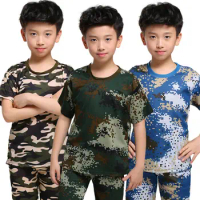 New Children Suit Military Clothing Kids Army Military Uniform Scouting School Training Camouflage Short Sleeve Tops+ Pants Sets