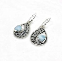 Earring Anting Perak 925 Motif Tetes Air Batu Permata Larimar Wanita Perempuan Costum