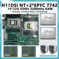 H11DSi-NT FOR Socket SP3 Motherboard + 2* EPYC 7742 64C/128T 225w TDP CPU Processor+ 16* 32GB=512GB RAM DDR4 3200mhz H11DSI NT