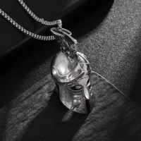 Megin D Stainless Steel Titanium Roman Warriors Face Mask Helmet Bell Pendant Collar Chains Necklace for Men Women Gift Jewelry
