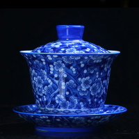 三才蓋碗手工茶具單個青花瓷功夫茶杯陶瓷薄胎滿彩敬茶碗
