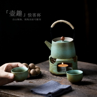 日式提梁壺茶具套裝家用陶瓷煮茶壺茶爐溫茶組蠟燭加熱茶壺泡茶器