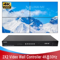 LINK-MI 4K 2X2 HDMI Video Wall Controller with USB TYPE-C/DVI Input 3840x2160 cascade 2x3 3x3 Max 10x10 UHD 1x4 Splitter
