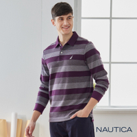 Nautica 男裝 經典粗條紋長袖POLO衫-紫