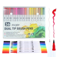 36 PCS Color Dual Tip Brush Pen Markers Pens Set Fineliner Brush Tip Pens Set Coloring Drawing Manga Stationery Art Supplies