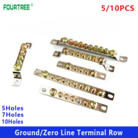 5/10PCS Ground Terminal Block Zero Line Terminal Row 5 7 10 Holes Distribution Box Cable Lug Bridge Design Splice Copper Bar