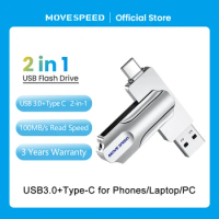 MOVESPEED 2 in 1 USB Flash Drive 3.0 OTG Type C Pen Drive 128GB 256GB 64GB 512GB Metal USB C Pendrive for Macbook Phones Laptops