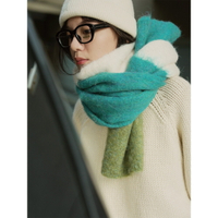 冬季新款韓系慵懶溫柔羊毛拉毛圍巾柔軟蓬松舒適時髦長毛圍巾女