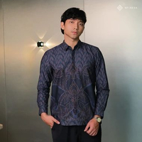 My Aksa Premium Kemeja Batik Pria Lengan Panjang Superfine Furing Parang Cakra Navy M