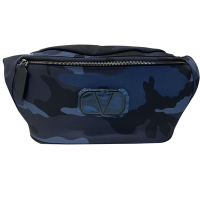 Valentino 黑 LOGO迷彩腰包 藍色