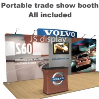 20ft Tension Fabric Trade Show Displays Booth Kit Popup Stand Banner with Podiums Lights TV Bracket Backdrop Wall