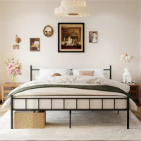 Queen Size Bed Frame,Metal Platform 14 Inch Beds Frames-Mattress Foundation,Steel Slat Black Queen Bed Frame,