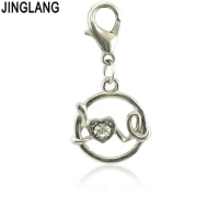 JINGLANG Zinc Alloy Charms Lucky floating Enamel Love Charms Pendant fit for bracelet DIY Fashion Jewelry Accessories 12pcs