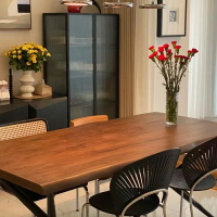 黑鬍桃木 餐桌 簡約現代北歐實木 長方形桌椅組合網紅