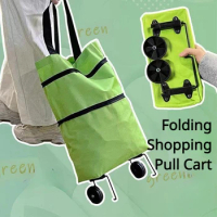 Shopping Bag with Wheels Trolley Grocery Cart Puller Folding Portable Reusable Tote Bag Waterproof Supermarket Shopping Cart