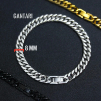 Gelang Rantai Titanium Pria  Lebar 8 MM Anti Karat Tidak Mudah Luntur Kaitan Klip.