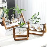 創意木架水培綠蘿玻璃花瓶容器辦公室內桌面綠植現代擺件裝飾品