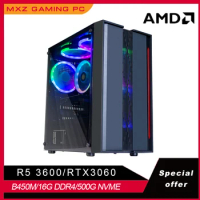 MXZ Gaming PC AMD R5 3600 16GB DDR4 Video Card RTX3060 500GBNVME Pc Gamer Complete For Gamers Computer With Windows 10 Pro Key