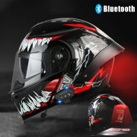 新國標3C認證雙鏡片大尾翼藍牙帶燈揭面盔跨境摩托車頭盔安全帽