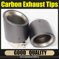 1PC Car Exhaust Tail Pipe Curly Matt Carbon Fiber Stainless Steel Bevel Edge Muffler Tip With Logo For Akrapovic