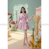 Vietnam Niche 2024 Autumn Princess Style Pink Sweetheart Temperament Pressure Pleated Halter Dress + Short Jacket