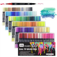 Roise 12-132 colors Dual Tip Watercolor Brush Pen Kids Adults Artist Fine Point Coloring Markers Art Supplies for Artist