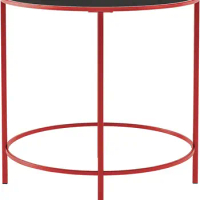 Round Side Table Glass End Tables with Metal Frame, Small Coffee Accent Tables, Bedside Tables, for Sofa Living Room (Red)