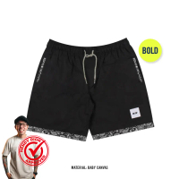 HOOLIGANS Boardshort Academica Bold Paisley Black Celana Shorts  Cowok  Hitam  Pendek Casual Santai