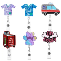 New Arrival 1 Piece Glitter Acrylic Retractable Nurse Badge Reel Anime Cat Paw Ambulance Clothes Doctor ID Card Holder Lanyard