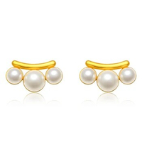 Pure 24K Yellow Gold Earrings 999 Gold Round Pearl Stud Earrings Women Earrings