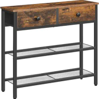29.5" Narrow Console Table with 2 Fabric Drawers Small Entryway with 3-Tier Storage Shelves Thin Sofa Side