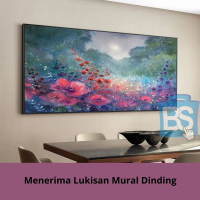 Bunga Merah Muda Lukisan Cat Minyak Di Atas Kanvas Malam Langit Berbintang Lukisan Pemandangan Dekor