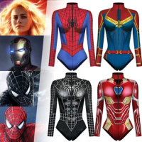 Hot toys Marvel Superhero Bodysuit for Women Men Spiderman Iron Man Cosplay 3D Print Long Sleeve Swimsuit Adult Carnival Costume