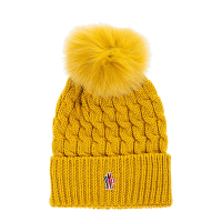 MONCLER 新款英式羅紋色針織帶球羊毛帽 (鵝黃色)