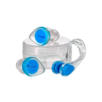 NIKE 耳塞鼻夾套組-訓練 戲水 游泳 海邊 NESSA194-458 透明水藍