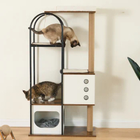 Cat Tree Tower for Indoor Cat, Cat Tower House with Scratcher Post, Cat Tree Condo with Scratching Pads, Cat Furniture with Rest