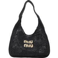 miu miu Hobo 草編肩背流浪包(附萬用袋/黑色)