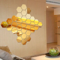 3D Mirror Wall Sticker Acrylic Hexagon Mirror Sheets Tile Wall Paper Self Adhesive DIY Removable Decal Makeup Panel Home Decor