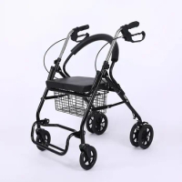 Trolley Can Push and Sit Shopping Cart Elderly Leisure Four-Wheel Shopping Cart with Seat Luggage Trolley