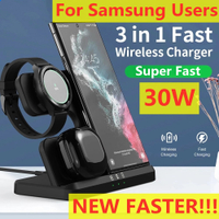 30W 3 In 1 Wireless Charger Stand สำหรับ Samsung S22 S21 Ultra S20 Galaxy Watch 54 Active 21 Buds2 Pro Fast แท่นชาร์จ