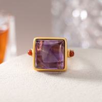 【墜享】天然和田紫玉幾何形簡約精致潮流時尚夏日戒指指環銀飾品