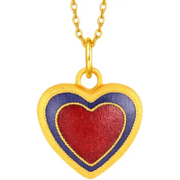 Pure 24K Yellow Gold Pendant Women 999 Gold Heart Necklace Pendant